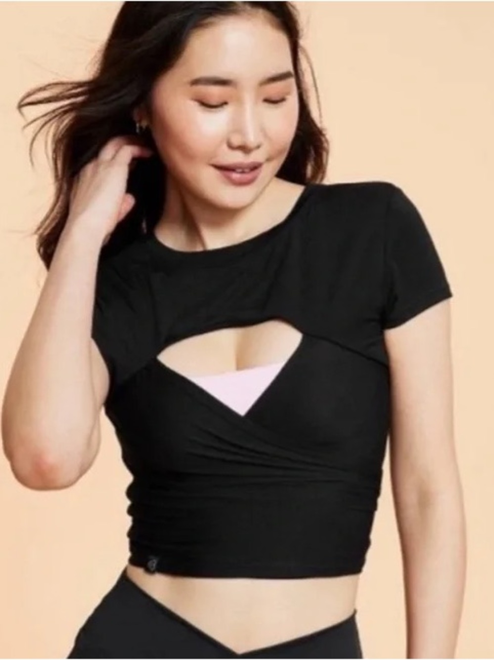 Blogilates Black Short-Sleeve Reversible Wrap Crop Top